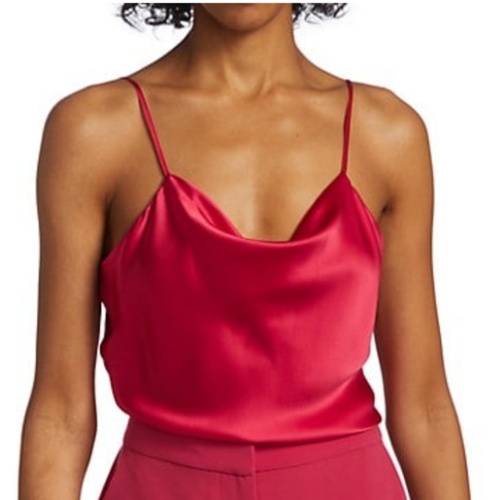 Cinq a Sept Marta Quiet Luxury Old Money Sexy Silk Cowlneck Cami Red size XS